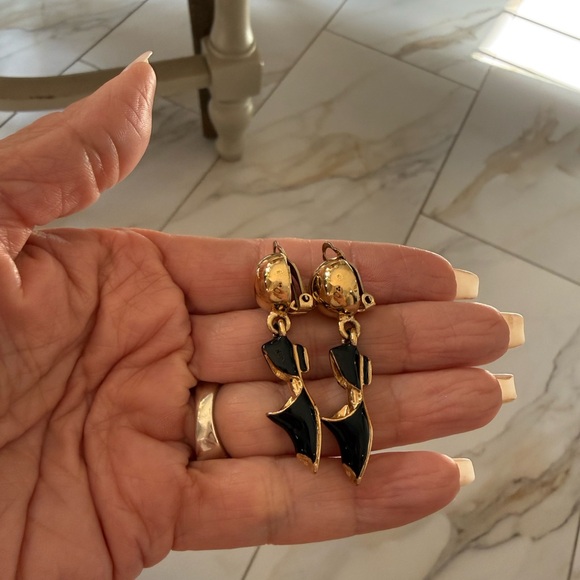 Salvatore Ferragamo Gold-Tone Earrings with Black Enamel Accents - Picture 3 of 3